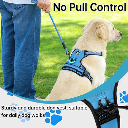 NESTROAD No Pull Dog Harness,Adjustable Oxford Dog Vest Harness with Leash,Reflective No-Choke Pet Harness with Easy Control Soft Handle for Small Medium Dogs(Medium,Blue)
