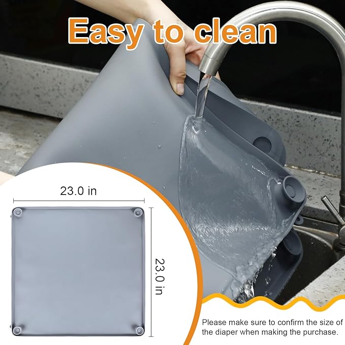 Nuanchu Pee Pad Tray Holder for Dogs, 23 x 23 Inch Silicone Dog Puppy Pad Holder with Four Fixed Points Stable Grip, Raised Edges, Quick-Wipe Dog Potty Tray for Indoor Flooring Protection