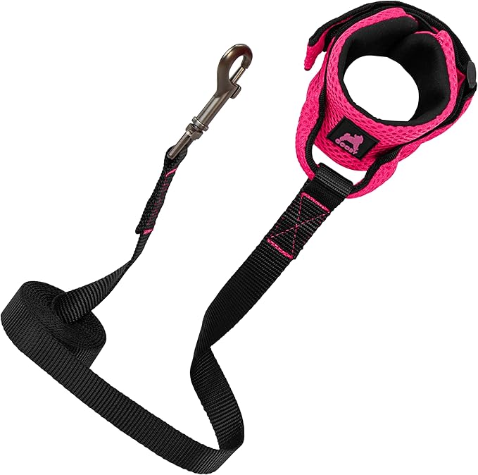 Gooby Soft Mesh Wrist Band Surfer Leash - Flamingo Pink, 6 FT - Comfortable Hands Free Leash with Elastic Band for Small, Medium and Large Dogs