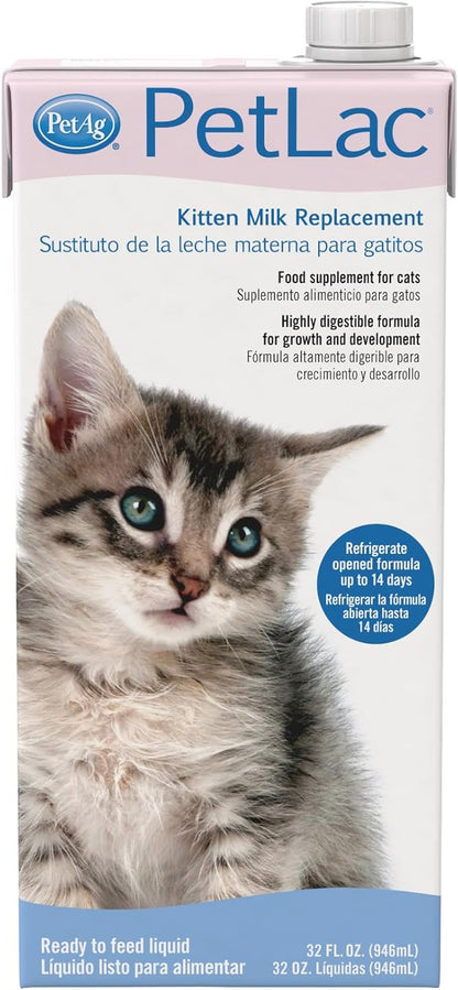 Pet-Ag PetLac Liquid for Kittens - 32 oz - Ready-to-Feed Milk Replacement for Kittens Newborn to Six Weeks Old - Easy to Digest