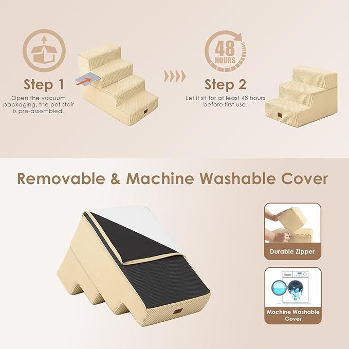 EHEYCIGA Dog Stairs for Small Dogs 13.5" H, 3-Step Dog Steps for Couch Sofa and Chair, Pet Steps for Medium Cats, Non-Slip Balanced Pet Ramp Indoor, Graige