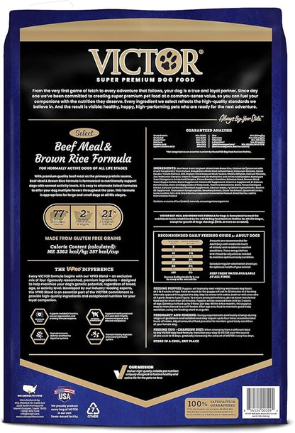 VICTOR Super Premium Dog Food – Select Beef Meal & Brown Rice Formula for Immune and Gut Health – Gluten-Free Beef Meal Dry Dog Food for All Normally Active Dogs of All Life Stages, 30 lbs