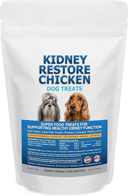 Kidney Restore Chicken Dog Treats for Kidney Support. Low Protein Supports Kidney Health. Kidney Function Treats for Kidney Dog Diet