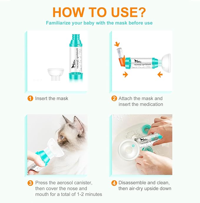 Cat Inhaler Spacer with Round Silicone Mask – Feline Aerosol Chamber for Cats and Kittens with a Respiratory Condition, Helps Medication Delivery, Includes 1 Mask Sizes