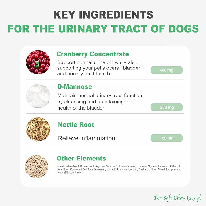 MARIMER Urinary Tract Support for Dogs – Cranberry, D-Mannose, Marshmallow Root & Vitamin C – Soft Chews for Bladder & Kidney Health – Chicken Flavor – 100 Count – for Dogs