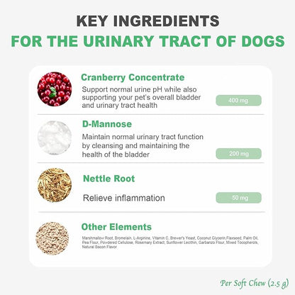 MARIMER Urinary Tract Support for Dogs – Cranberry, D-Mannose, Marshmallow Root & Vitamin C – Soft Chews for Bladder & Kidney Health – Chicken Flavor – 100 Count – for Dogs