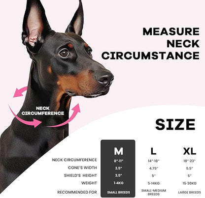 Inflatable Dog Cone Collar-Enhanced Anti-Licking Protective Cone with Adjustable Strap-Soft Dog Donut Collar Recovery Cone for Pets After Surgery (Pink, M)