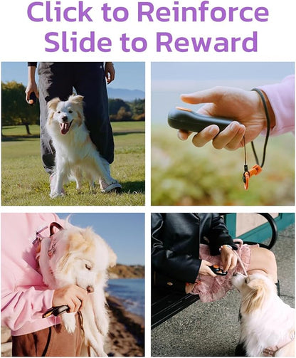 Clink Design Dog Training Clicker and Clicker Dog Trainer with Built in Treat Storage, Compact Dog Clicker for Puppy Training or Cat Clicker, 2.36 oz, Purple