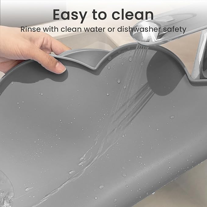 Ptlom Pet Placemat for Dogs and Cats, Non-Slip Waterproof Dog Feeding Mats Prevent Food and Water Overflow, Puppy Bowl Mat Suitable for Small, Medium and Large Pets, Silicone, Grey