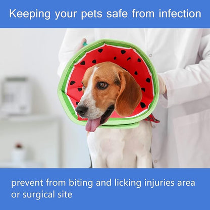 Soft Dog Cone, Lightweight Elizabethan Collar for Dogs, Adjustable Soft Cones for Dogs/Cats to Stop Licking After Surgery, Cute Watermelon Cone of Shame Alternatives for Pets (Large)