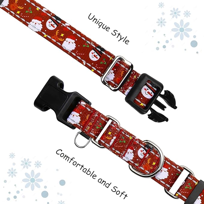 Christmas Reflective Martingale Collar for Dogs with Quick Release Buckle Holiday Dog Collars (Red Snowman, Medium)
