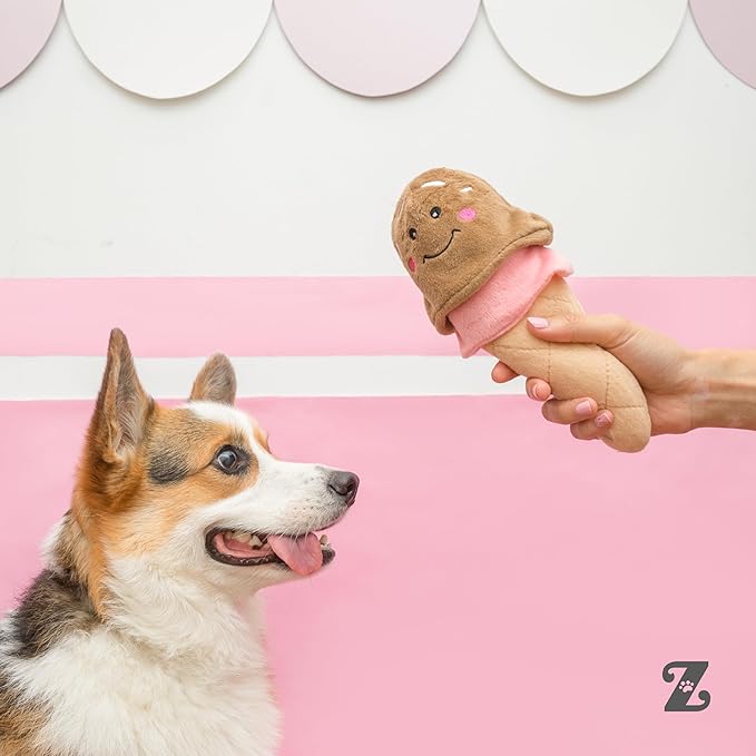 ZippyPaws NomNomz - Dog Squeaky Toys to Keep Them Busy, Funny Food Plush for Small & Medium Dogs, Cute Stuffed Puppy Toy, Pet Products, Gift for Dogs of All Breeds, Soft and Cuddly - Ice Cream