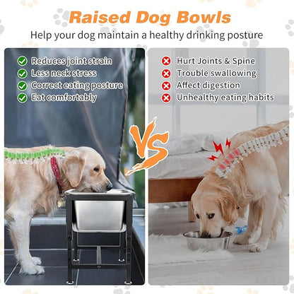 3 Gallons Elevated Large Dog Water Bowl, 4 Height Adjustable Stainless Steel Raised Dog Bowls with Stand, Indoor Outdoor Pet Water Bowl Relief Joint Pressure Pet Dishes for Dogs Easy Clean