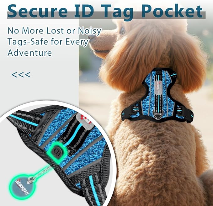 BARKBAY Dog Harness No Pull with ID Tag Pocket - Heavy Duty, Reflective, Easy Control for Small Dogs(Blue/Black,S)