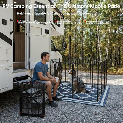 Portable Dog Fence Outdoor for Yard 36'' High, Dog Playpen with Rustproof and Sturdy Stakes for Medium/Large Dogs, 3ft Dog Play Pen for RV Camping(8 Panels)