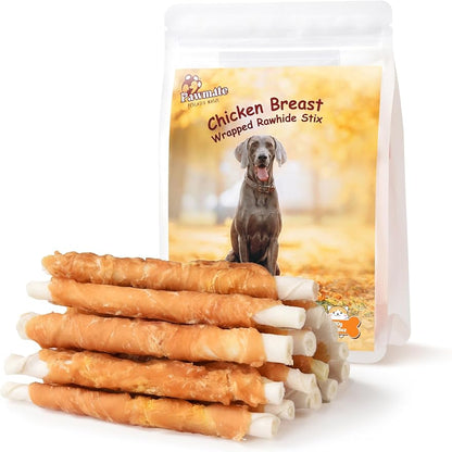 Pawmate Dog Treats Chicken Wrapped Rawhide Sticks w/Taurine, Long Lasting Dog Chews Trainning Snacks High Protein, Natural Chicken Treats for Small Medium Large Dogs 20-21 Counts, 10.6 oz