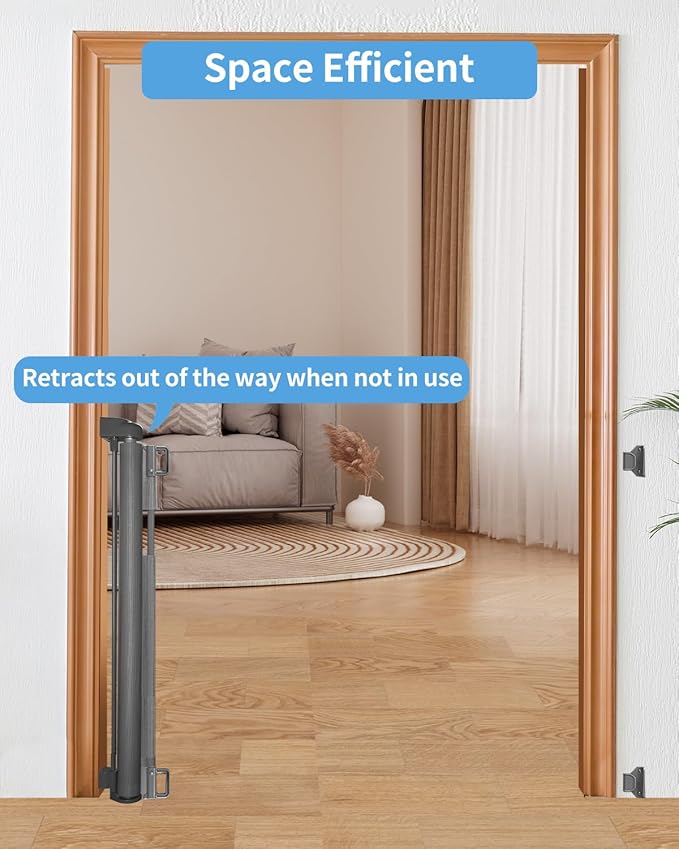 Veraste Retractable Baby Gate for Doorways and Stairs, Mesh Safety Gate for Pet, Indoor & Outdoor Use, One-Hand Operation, Easy Installation, 33.6" Tall, Expands to 55" Wide（Grey,33.6"x55"