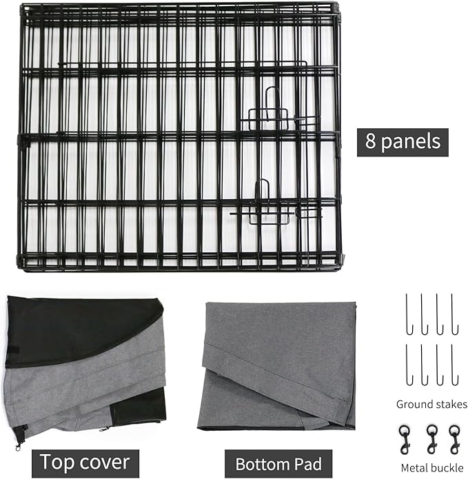 PETIME Foldable Metal Dog Exercise Pen/Pet Puppy Playpen Kennels Yard Fence Indoor/Outdoor 8 Panel 24" W with Top Cover and Bottom Pad (Playpen+Bottom+Top Cover, 8 Panels 24" H)