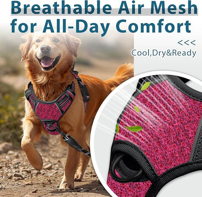 BARKBAY Dog Harness No Pull with ID Tag Pocket - Heavy Duty, Reflective, Easy Control for Large Dogs(Pink/Black,XL)