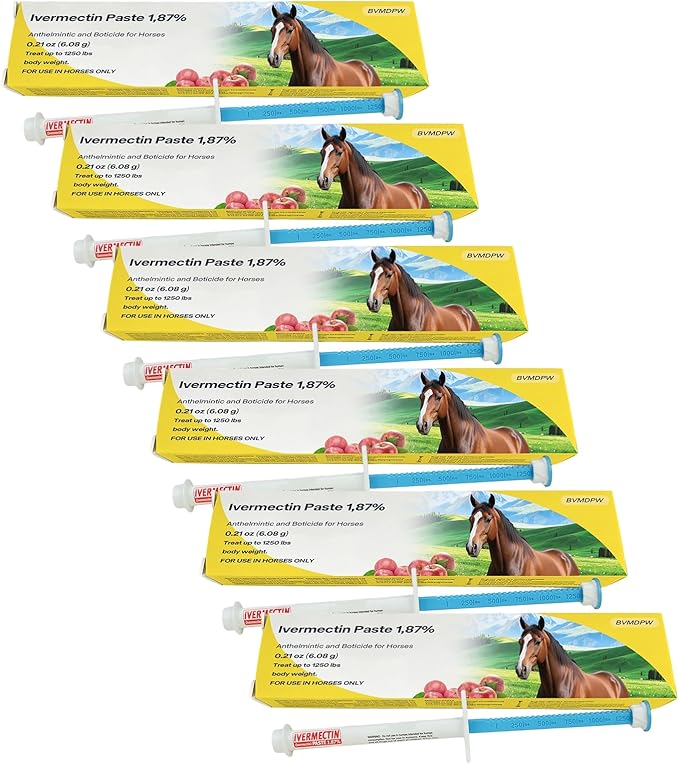 Ivermectin Horse Dewormer Paste, Apple Flavor, 0.21 oz, 6-Pack – Effective Worm Treatment for Horses