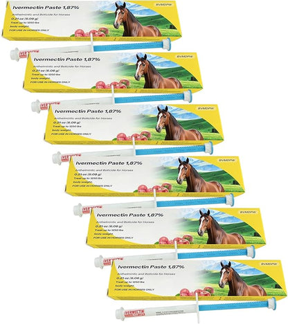 Ivermectin Horse Dewormer Paste, Apple Flavor, 0.21 oz, 6-Pack – Effective Worm Treatment for Horses