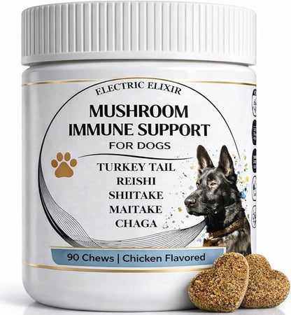 Turkey Tail Mushroom for Dogs - Organic Immune Support Chews - Buddy Health Guard Mushroom Blend - Boosts Immunity, Gut & Joint Health - Natural Chicken Flavor, Grain-Free Supplement - 90 Soft Chews
