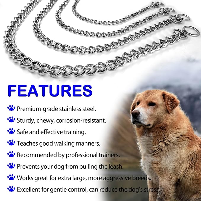 Dog Chain Collars 304 Stainless Steel Metal Chew Proof Dog Necklace Anti Winding Dog Leash Extension Lead for Small Medium Large Dogs Training and Walking. (Medium：23in x 3mm(Neck max 20in))