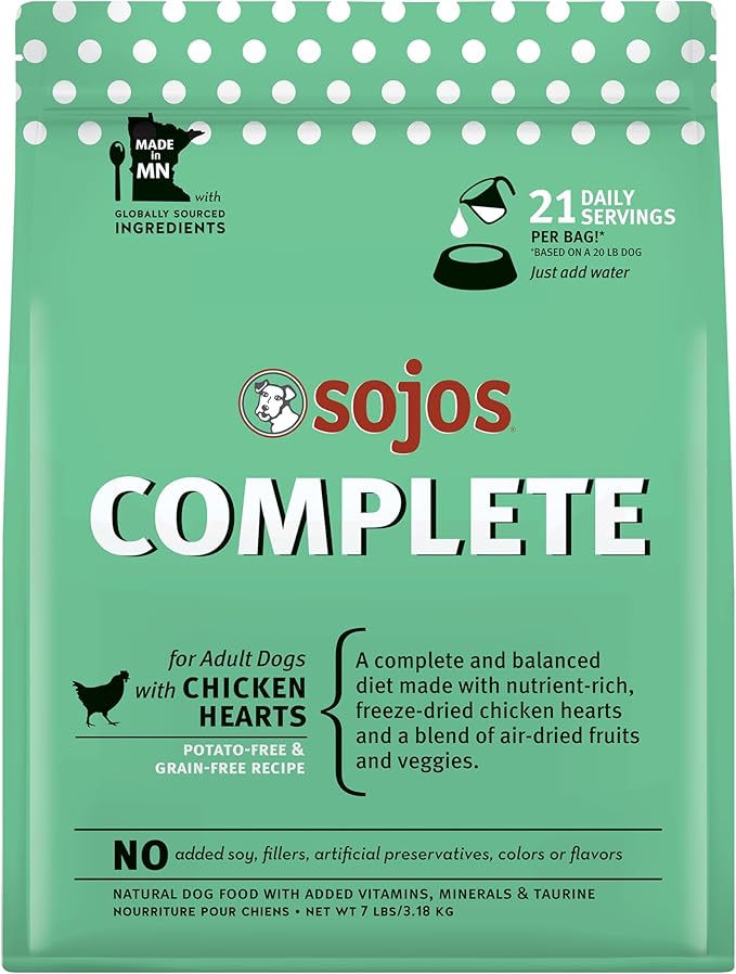 Sojos Complete Freeze Dried Raw Adult Dry Dog Food, Grain Free, Natural, Chicken Recipe, 7 lb Bag