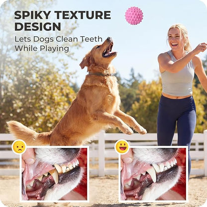 Apasiri Interactive Dog Toys for Large & Medium Dogs: 3.5" Bacon Flavored Squeaky Balls for Dogs, Tough Durable Spiky Rubber Bouncy Dog Toys Balls, Floating Outdoor Fetch Dog Toy, Pink Dog Balls Gifts