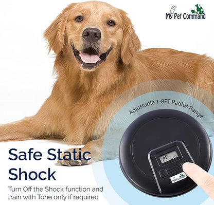 My Pet Command, Indoor Pet Barrier Adjustable Range, Static and Tone Correction, Hidden Fence for Dogs Containment Collar, Wireless Pet Gate Keeps Areas Off Limits, Rechargeable Collars 1 Collar kit