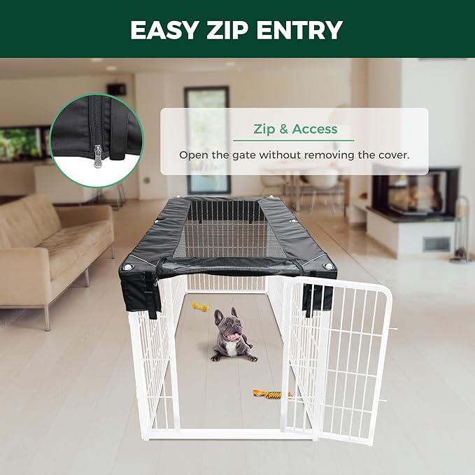FXW Homeplus Indoor Dog Playpen with Rectangle Mesh Top Cover for Escape Prevention, 32 Inch 6 Panels Heavy Duty Dog Pen for Small and Medium Dogs, White│Patented