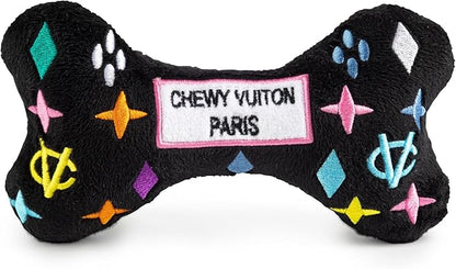 Haute Diggity Dog Chewy Vuiton Bone Plush Squeaky Dog Toy, Soft Durable Designer-Inspired Stuffed Puppy Chew Toys for Small & Medium Dogs, Machine-Washable (Black Monogram) Large