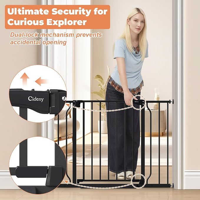 29"-40" Baby Gate for Stairs, Auto Close Stroller Friendly Dog Gate Indoor for Doorways, Pressure Mounted Baby Gate, Easy Walk Through Gate for Children & Pets, Black