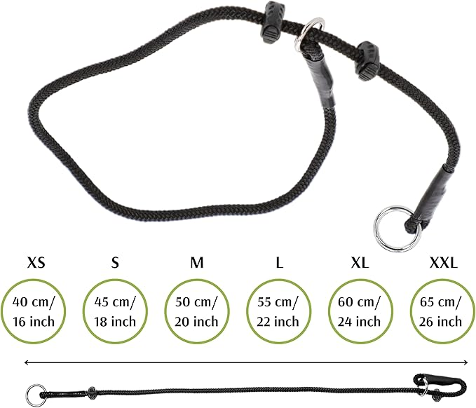 Dingo Gear Dog Choke Collar Hand Sewn Strong Polypropylene Braided Cord Two Limiters Waterproof Choker for K9 Training IGP Agitation Bite Work Obedience XS - Black (S04046)