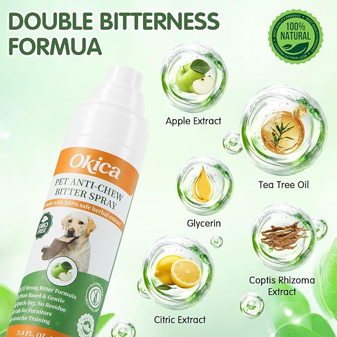 2 Bottles Bitter Apple Spray for Dogs - No Chew Spray for Dogs to Stop Barking Marking and Nibbling - Natural Ingredients Dog Repellent Spray for Furniture and Your Belongings Green