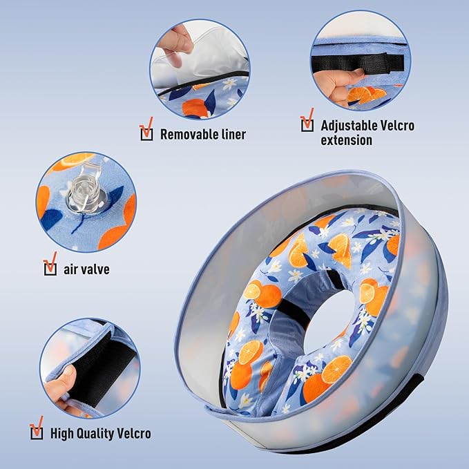 Inflatable Dog Cone, Soft Dog Cone Collar After Surgery for Alternative with Enhanced Anti-Licking Guard Shield Adjustable Detachable, Elizabethan Collar (XL, Orange)