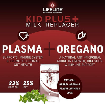 ANNUSO LIFELINE Kid Plus+ Milk Replacer, 25lb Bag - 23% Protein & 25% Fat - Enhanced with LifePulse for Added Support - Encourages Immunity, Digestion & Respiratory Health - Easy-Mix Powder