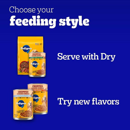 Pedigree Chopped Ground Dinner Wet Dog Food Filet Mignon & Beef Variety Pack, Canned Dog Food, 13.2 oz. Cans, 12 Count