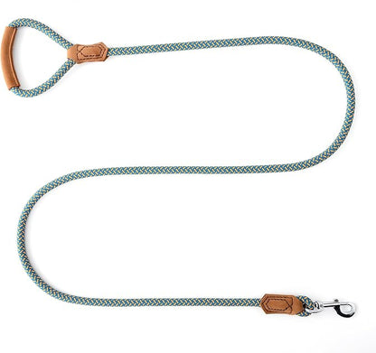 Mile High Life Leather Dog Leash, Heavy Duty Strong Genuine Leather Handle Rope Leash Soft and Comfortable for Small Medium Large Dogs (Peacock Blue, 60 Inch)