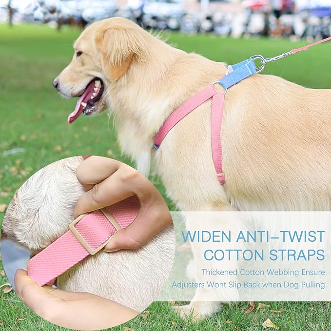 No Pull Dog Harness and Leash Set, Step in Dog Halter Harness with Poop Bag Holder, Adjustable Lightweight Cotton Straps Suitable for Small Medium Large Dogs Outdoor Walking Running Hiking