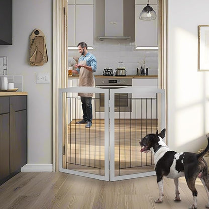 ZJSF Freestanding Foldable Dog Gate for House Extra Wide Wooden Indoor Puppy Gate Stairs Doorways Pet Gate Tall Dog Fence 2 Panels Fence Grey