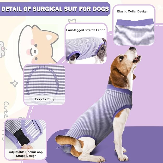 Dog Surgery Recovery Suit for Male Female, Spay Neuter Cone Alternative Surgical Onesie, Purple, XX-Large