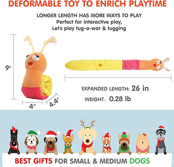 lilfrd Dog Enrichment Toys - Dog Puzzles Squeaky Treat Dispensing Crinkle Plush Snuffle Toys - Treat Toy for Small Medium Large Breed Puppy, Snail