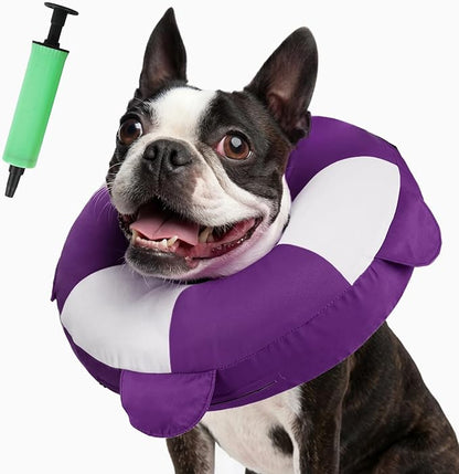IECOii Inflatable Dog Donut Collar for Small to Medium Dogs, Soft Cone for Dogs After Surgery to Stop Licking, Dog Neck Cone for Pet Wound Care & Spay & Neuter, Hair-Resistant/Easy Care, Purple, M