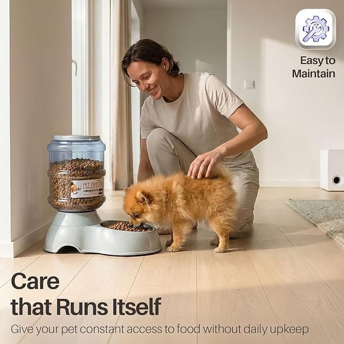 Flexzion Automatic Pet Feeder & Waterer Set of 2 Pack, Self Feeding Replenish Dog Cat Bowls, Gravity Food & Water Storage Container Fountain Jug Pet Supplies Plastic Skid Proof Rubber Feet (1 Gallon)