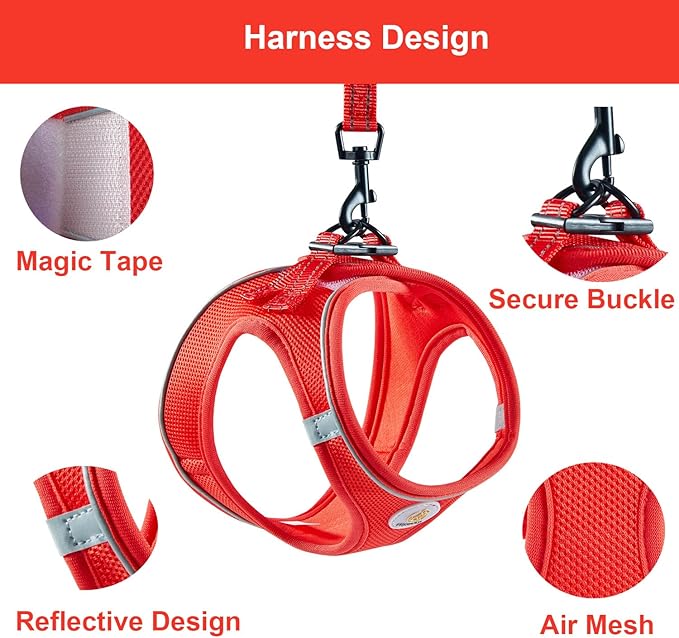 Hipubby Dog Harness and Leash Set, No Pull Soft Mesh Puppy Harness for Small Medium Dogs, Cats - Step in Reflective Breathable Lightweight Vest Harness for Walking, Training - Red, M