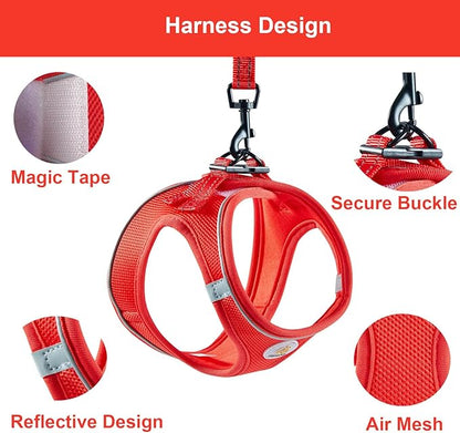 Hipubby Dog Harness and Leash Set, No Pull Soft Mesh Puppy Harness for Small Medium Dogs, Cats - Step in Reflective Breathable Lightweight Vest Harness for Walking, Training - Red, M