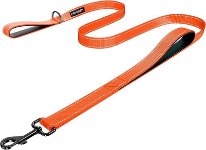 Dog Leash 6.5ft Long, Double Handle Dog Leash for Safety Control Training, Heavy Duty Dog Leads with Traffic Padded Handles, Reflective Leashes for Small Medium Large Dogs(6.5ft, Orange)