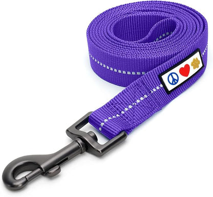 Pawtitas Purple Dog Leash 6 ft M/L Reflective Durable Lightweight Recycled Lead for Medium or Large Dogs and Puppies