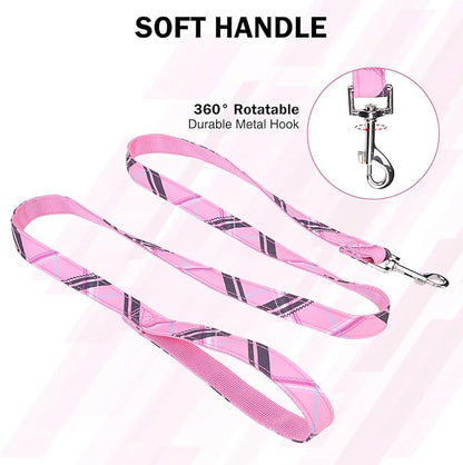 Dog Collar and Leash Set for Medium Dogs, Adjustable Soft Puppy Collar with Quick Release Buckle, 5FT Heavy Duty Nylon Matching Leash for Boy Girl Chihuahua, Yorki, Bulldog, Pink M